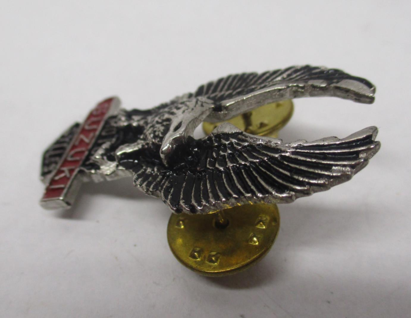 Suzuki Silver & Red Motorcycle Bike Cruiser Rider Vest Jacket Eagle Metal Pin