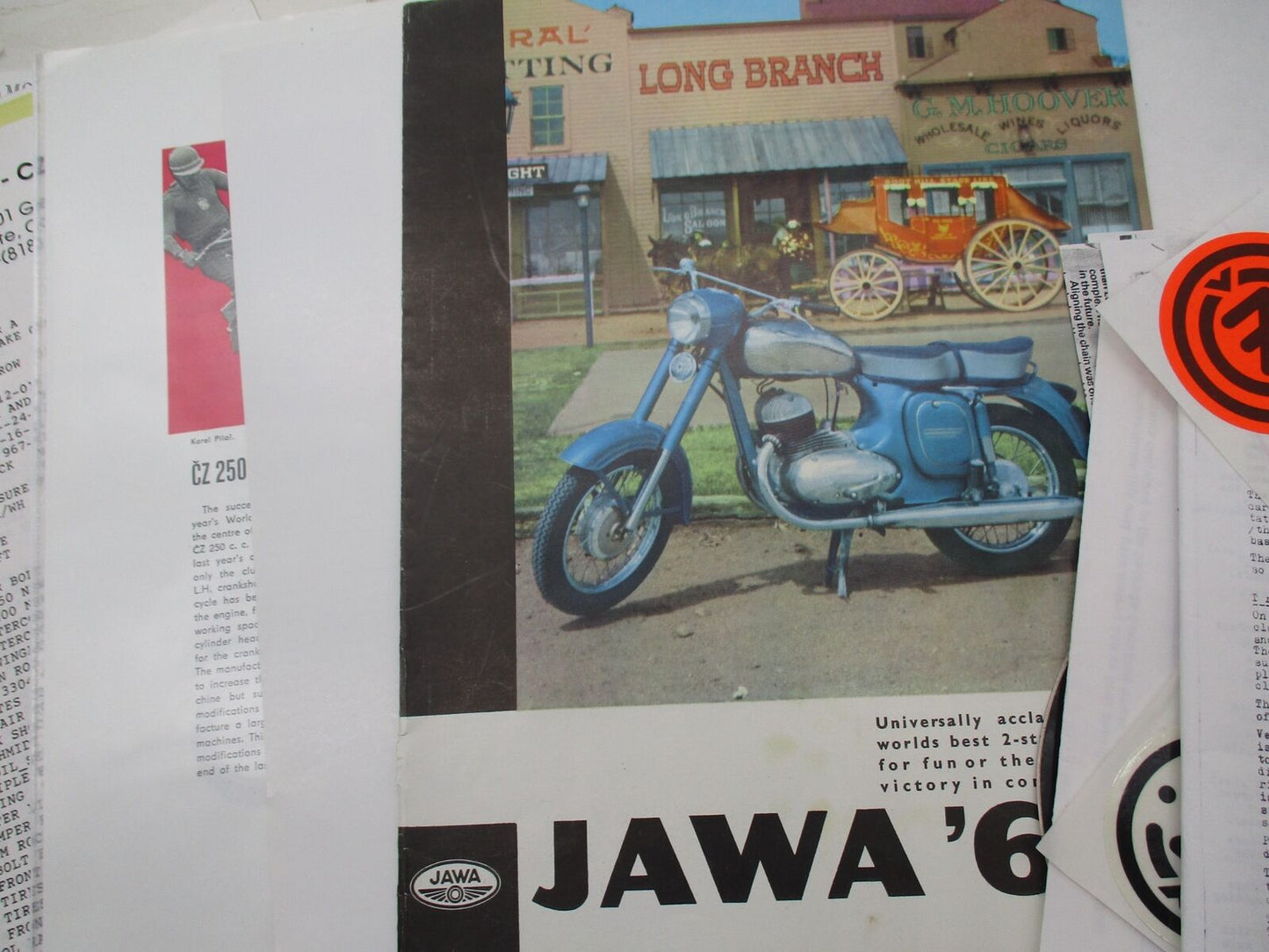 Mixed Lot of Jawa Motorcycle Twin Pipe Literature Decals and Articles
