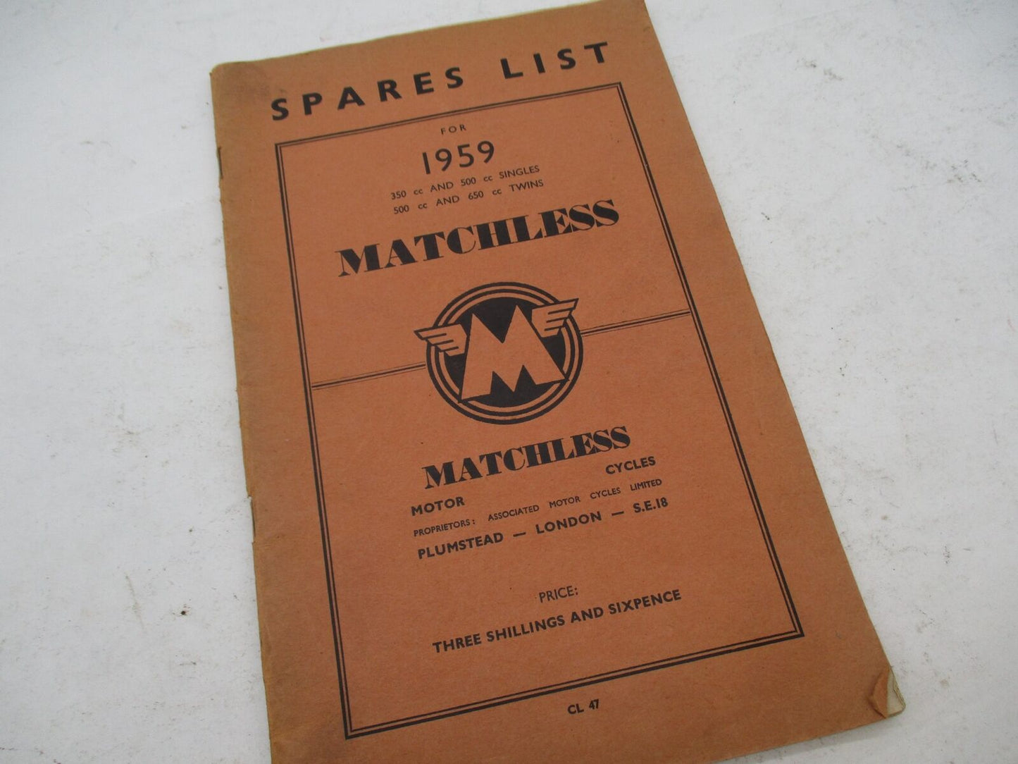 Original Matchless 1959 250 500 cc Singles 500 650 cc Twins Spares Parts Catalog
