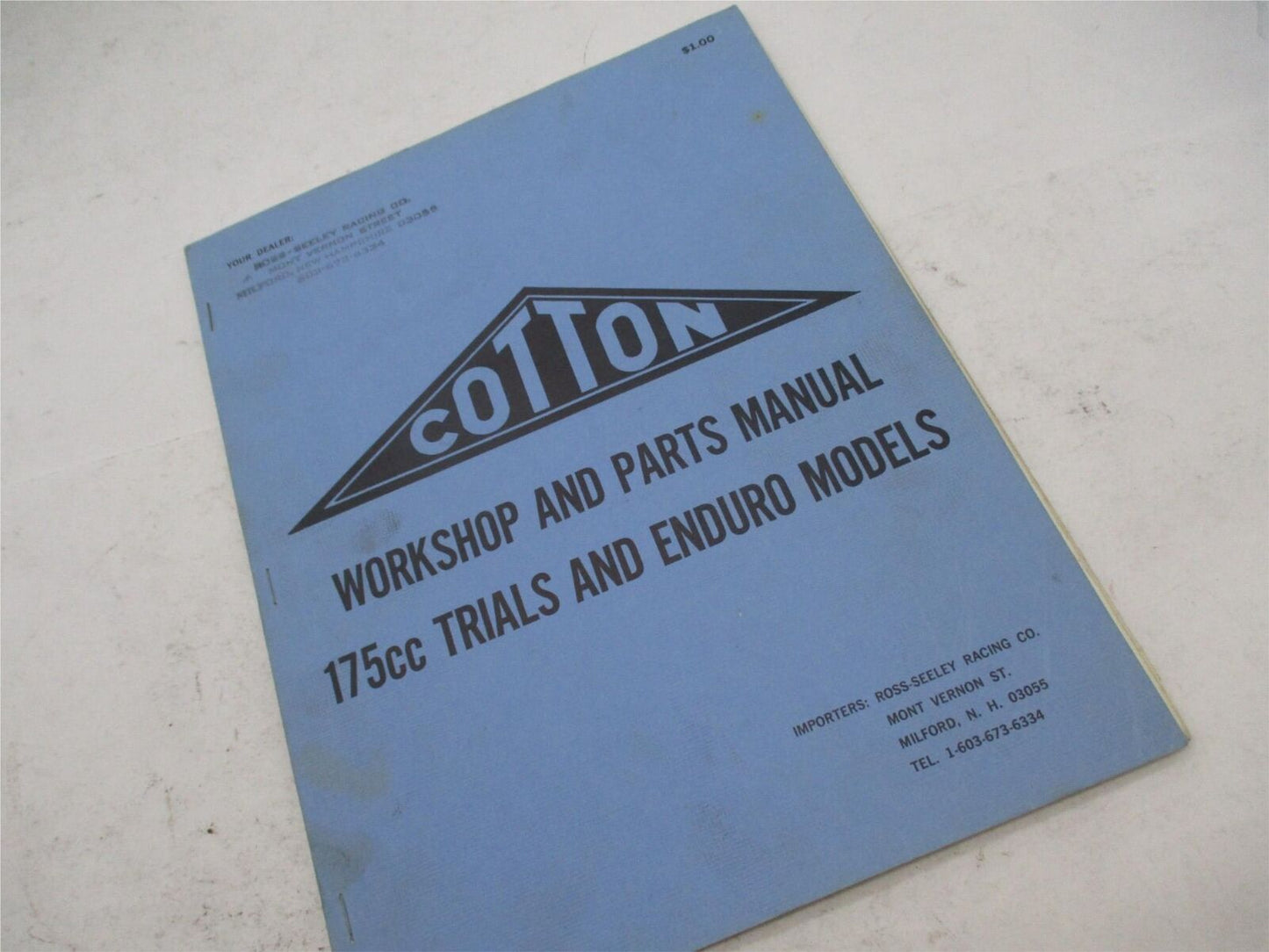 Cotton Motorcycle 175cc Trials and Enduro Workshop and Parts Manual Book