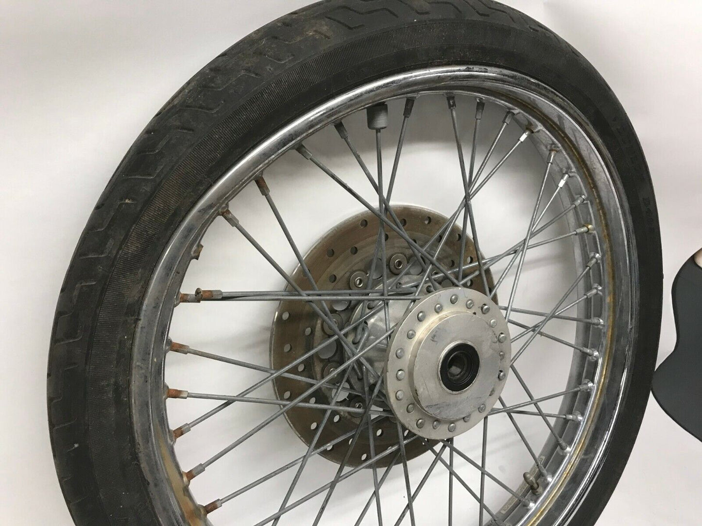 Harley Dyna 21in Front Wheel Rim T21-2.15 TLA w/ Tire & Rotor 44138-95  **BENT**