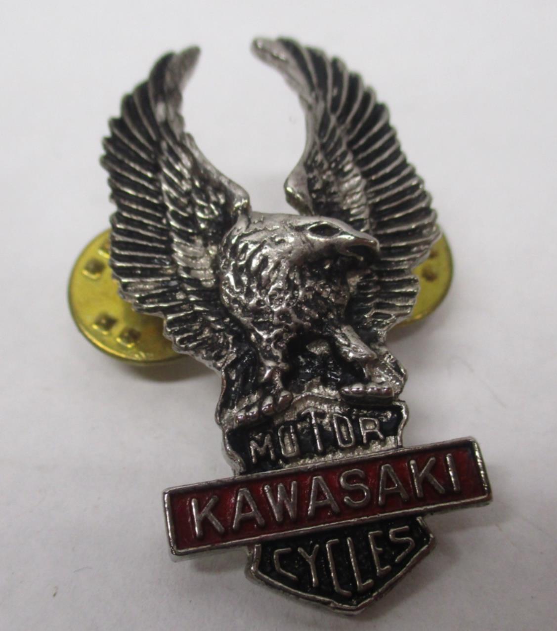 Kawasaki Silver & Red Motorcycle Bike Cruiser Rider Vest Jacket Eagle Metal Pin