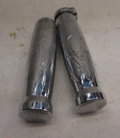 Harley Pair of Chrome Metal Flame Handle Bar Grips Throttle Chopper Custom