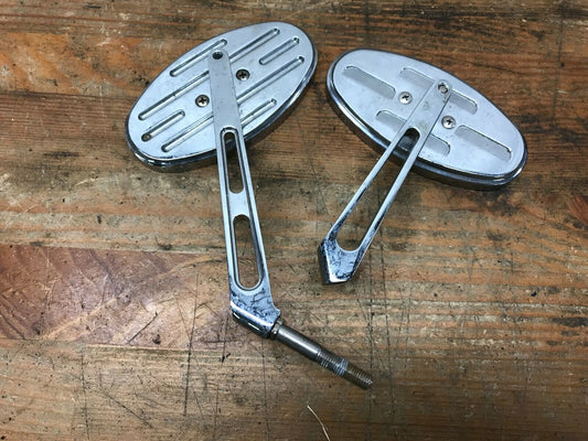 Set Harley side Mirror Chrome Oval Slotted Stem Style contrast cut missing glass