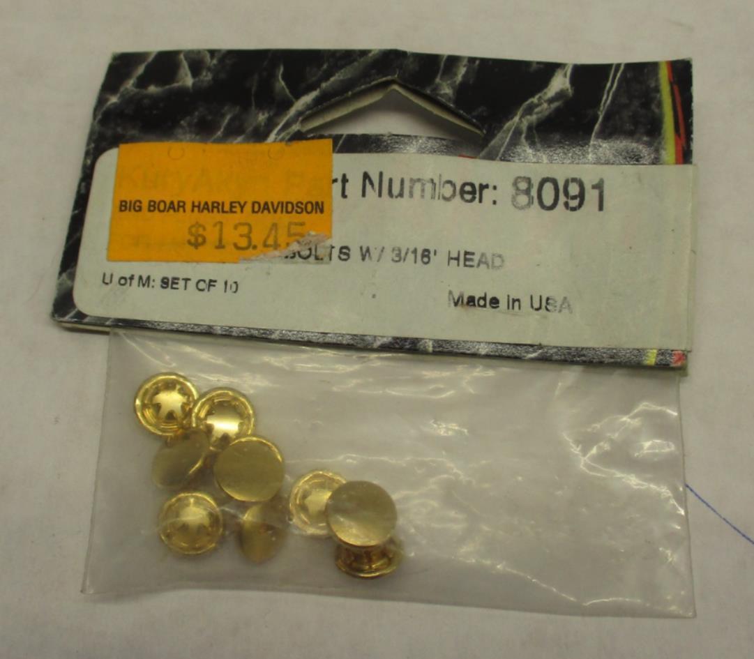 Set of 10 Kuryakyn  8091 Gold Studs Rivets w/ 3/16" head Harley Davidson