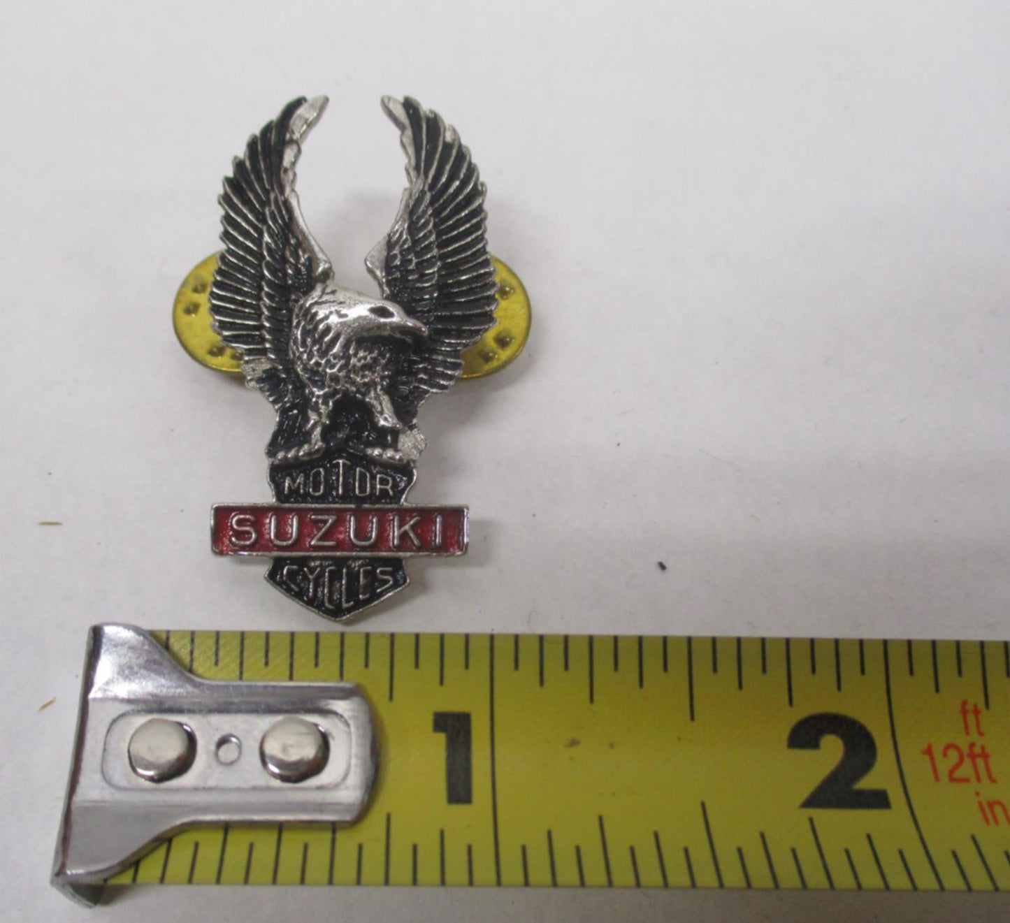 Suzuki Silver & Red Motorcycle Bike Cruiser Rider Vest Jacket Eagle Metal Pin