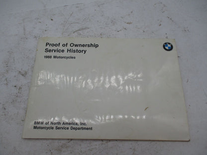 Vintage 1988 BMW Motorcycles Poof of Ownership Service History Booklet