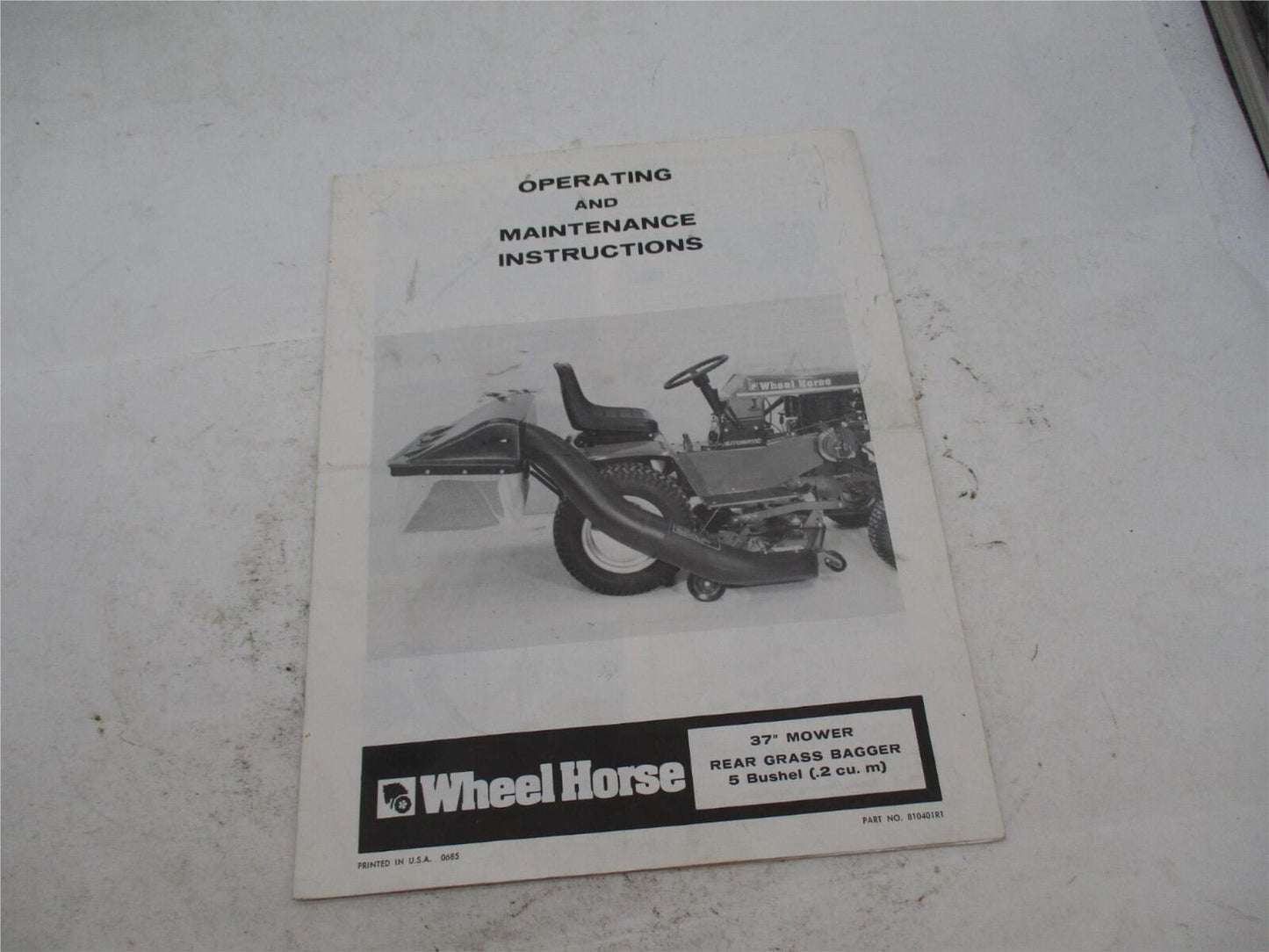 Wheel Horse 37" Mower Rear Grass Bagger Operating and Maintenance Instructions
