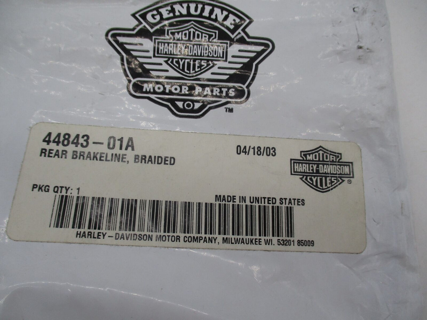 Harley Davidson Genuine NOS Rear FXDW Braided Brake line 44843-01A