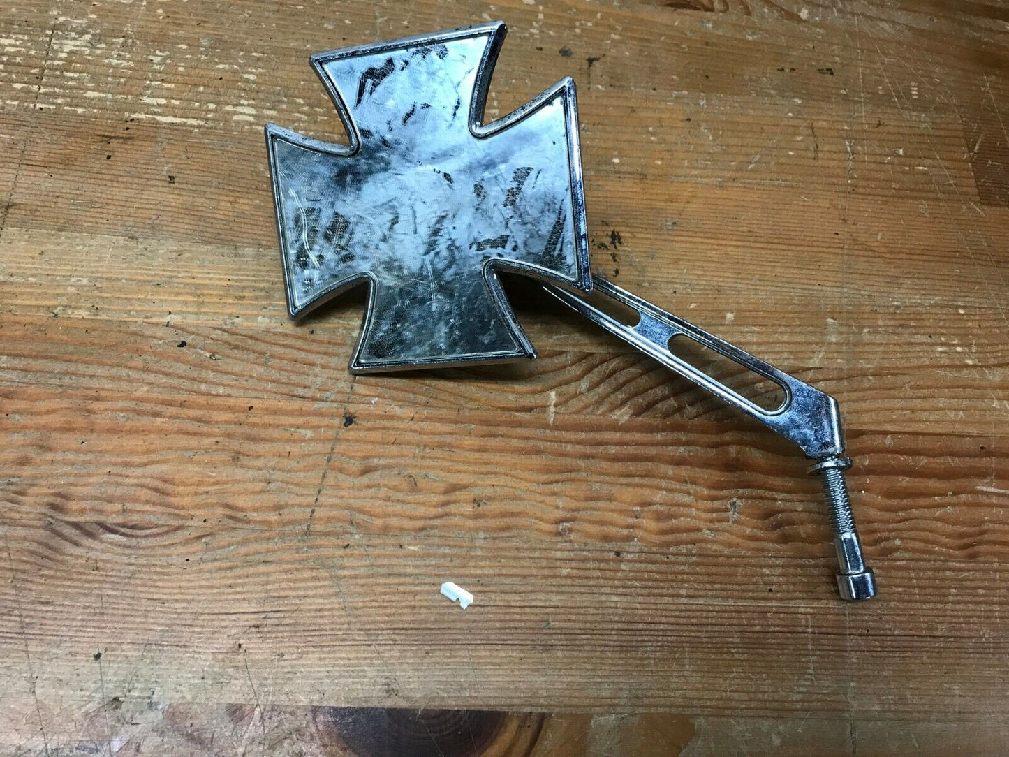 Chrome Maltese Mirror Slotted Stem Left Side Harley Used Old School Patina
