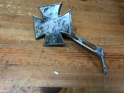 Chrome Maltese Mirror Slotted Stem Left Side Harley Used Old School Patina