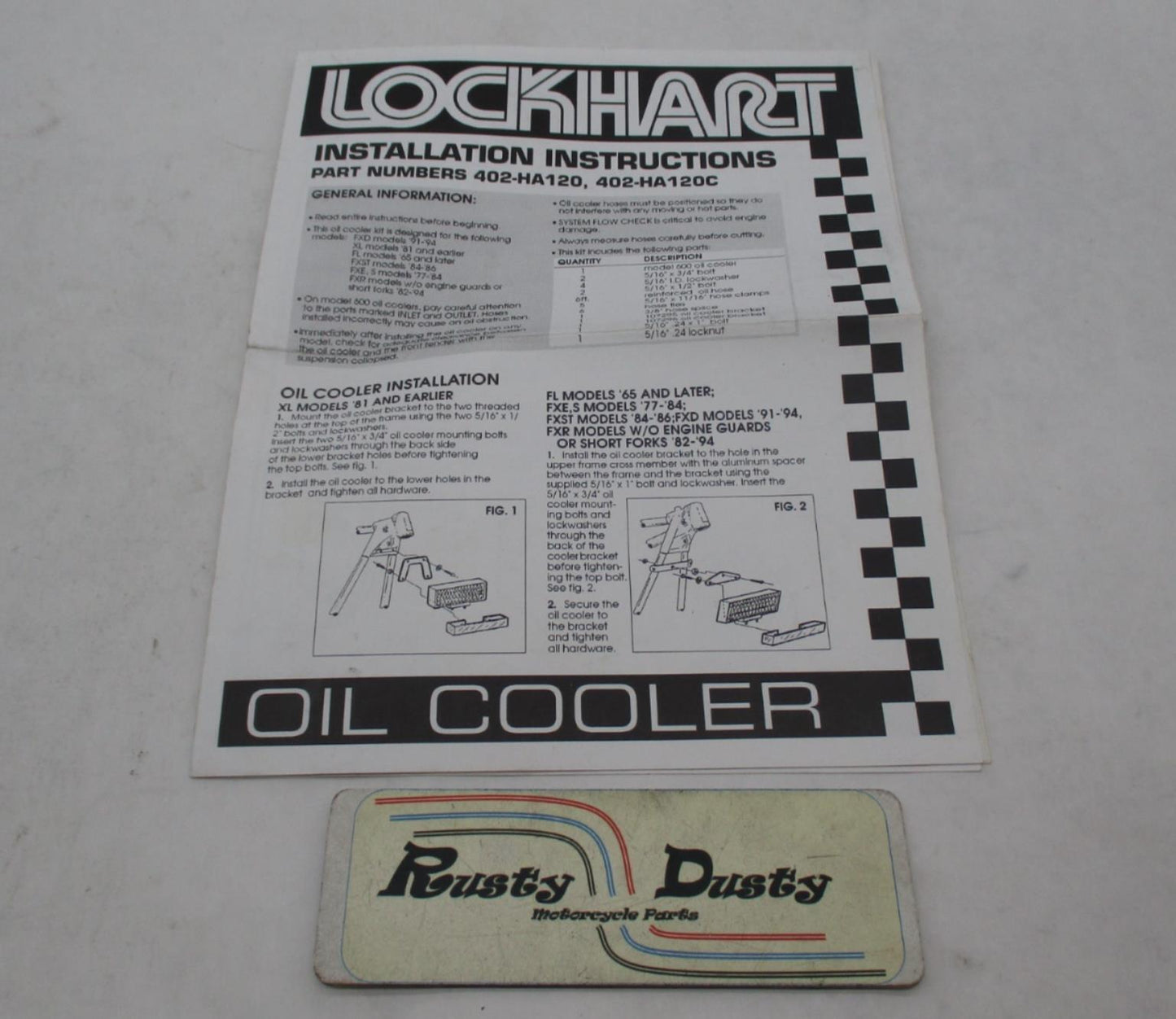 Harley  Lockhart Oil Cooler Installation Instructions 402-HA120 402-HA120C