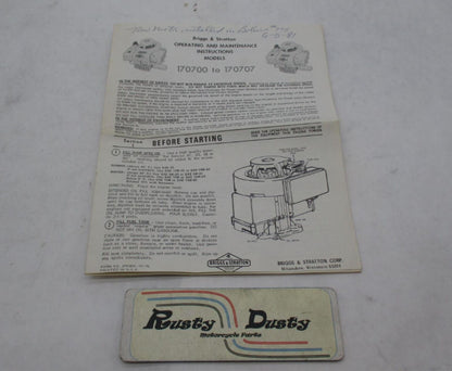 Briggs & Stratton 170700 to 170707 Operating & Maintenance Instruction Manual