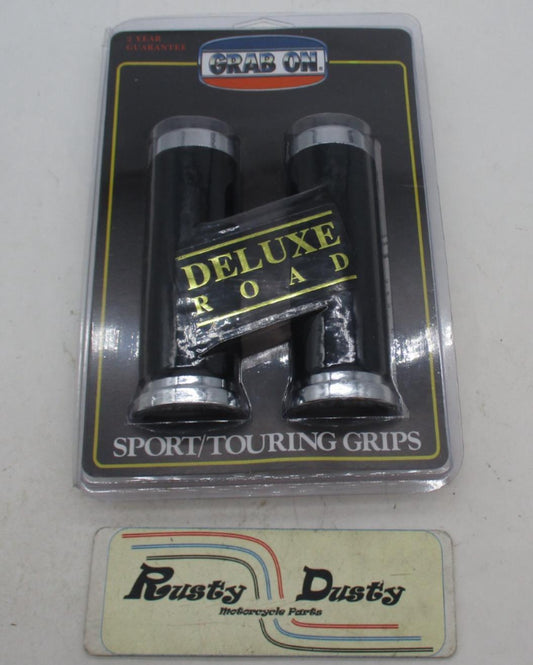 V-Twin Handlebar Chrome End Grip Set Grab on Foam Black 28-2001 74-up FX FL
