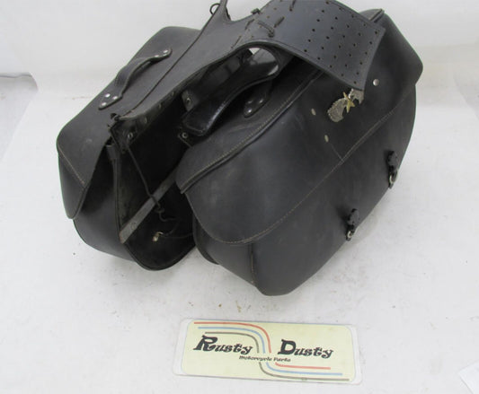 Set of Harley Davidson Universal Pleather Black Saddle Bags w/ Eagle Star Emblem