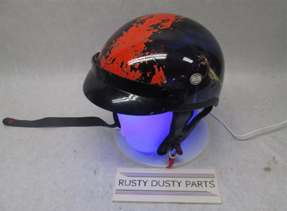 Outlaw Black and Red Large L T-70 Motorcycle Half Helmet 59-60cm