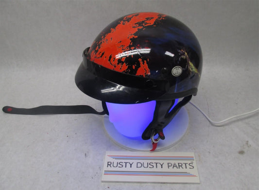 Outlaw Black and Red Large L T-70 Motorcycle Half Helmet 59-60cm