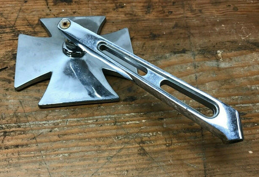 Chrome Maltese Mirror Slotted Stem Right Side Harley Used Old School Patina