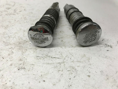 Pair Harley Shovelhead Sportster Foot Pegs Round Chrome Ribbed Bar Shield Logo