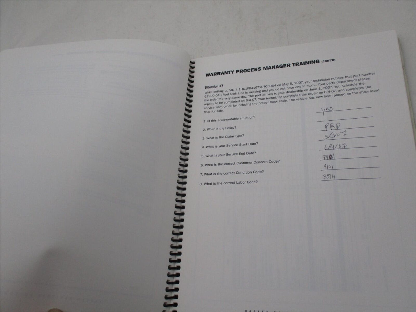 Harley Davidson University Warranty Manager Training Book
