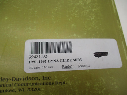 Harley Davidson Official Factory 1991-92 Dyna Models Service Manual 99481-92