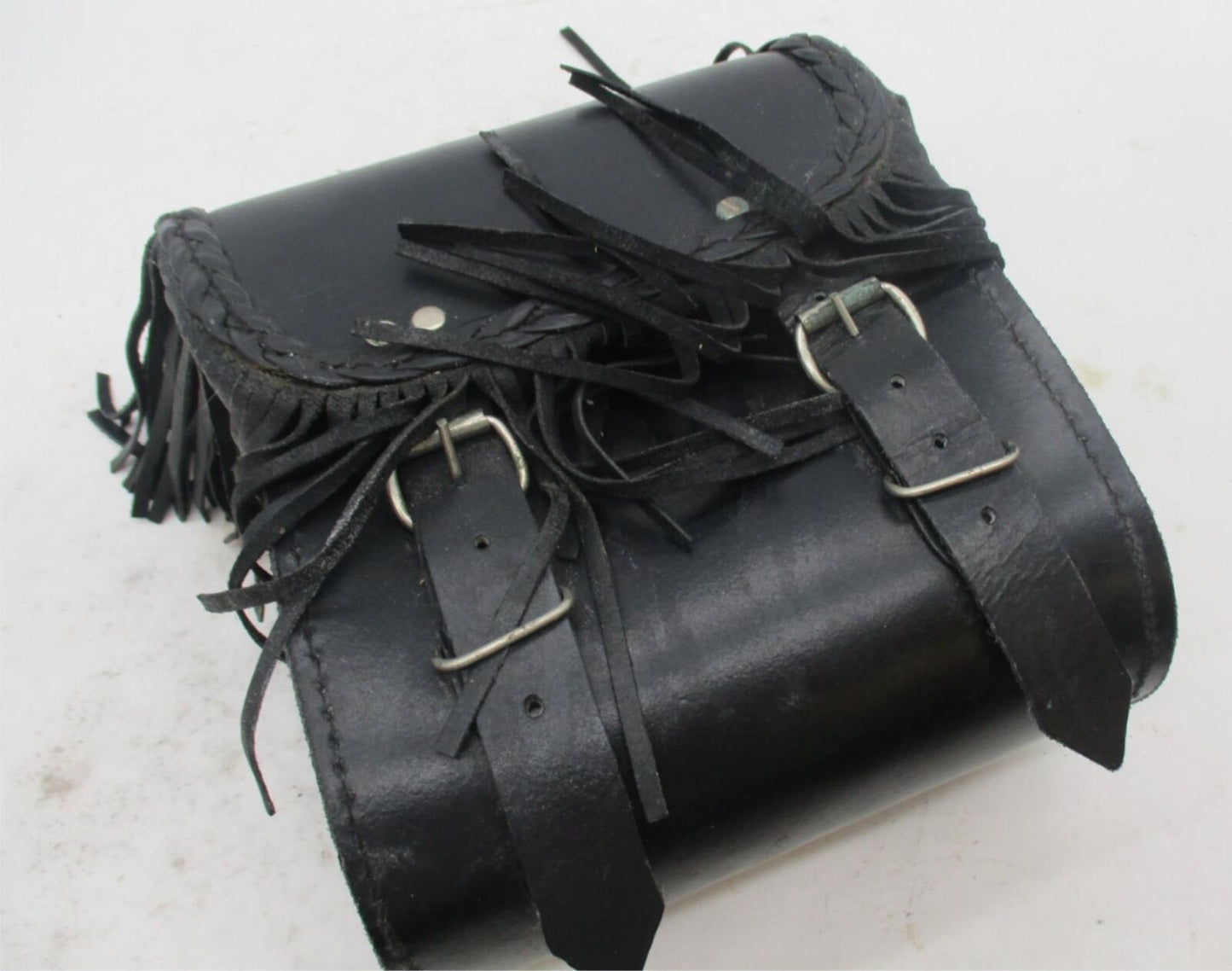Harley Davidson Black Leather Pouch Bag Sissy Bar Backrest Pouch Tassels