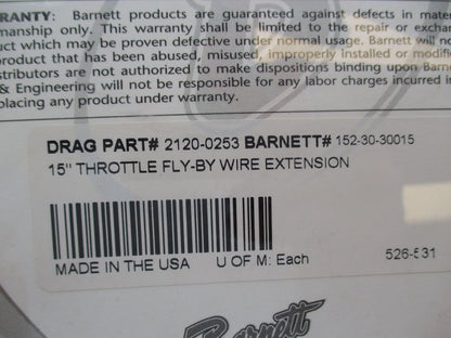Harley Davidson Barnett 15" Throttle Fly-By Wire Extension 152-30-30015