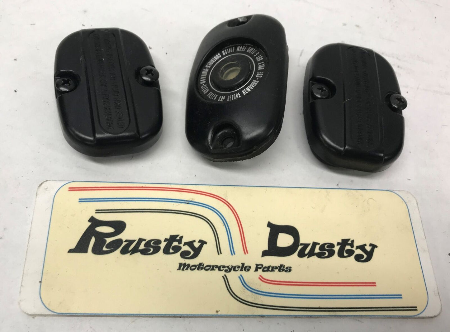 Stock OEM Lot (3) Master Brake Cylinder Covers Black Harley Davidson Softail