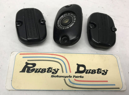 Stock OEM Lot (3) Master Brake Cylinder Covers Black Harley Davidson Softail