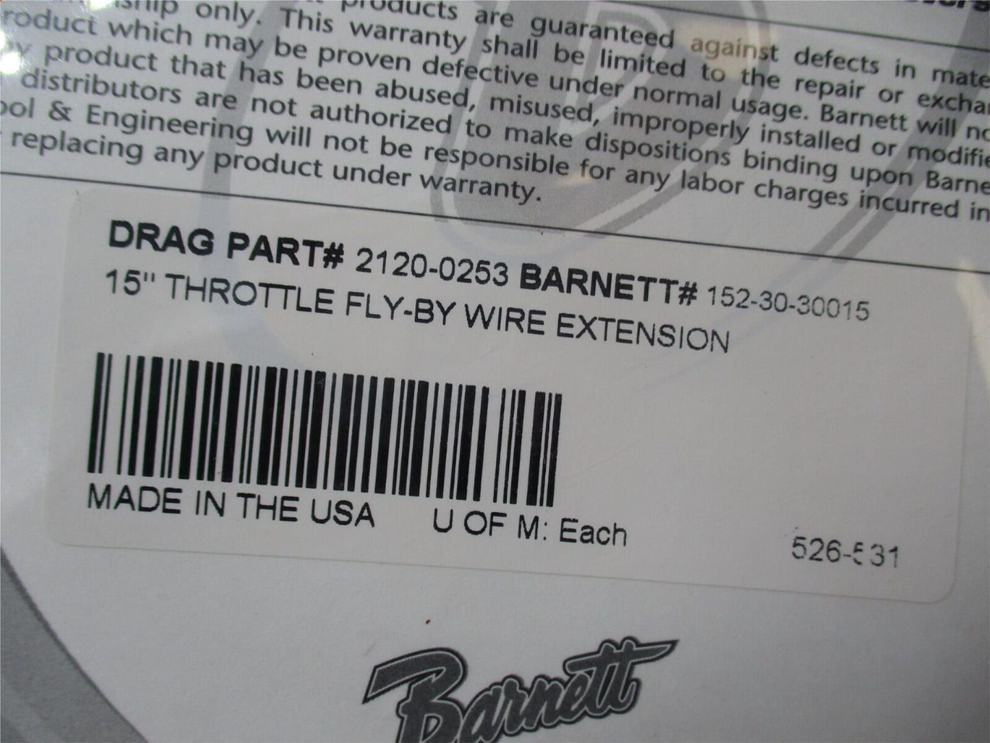 Harley Davidson Barnett Throttle-By-Wire Extension 15" 2120-0253  152-30-30015