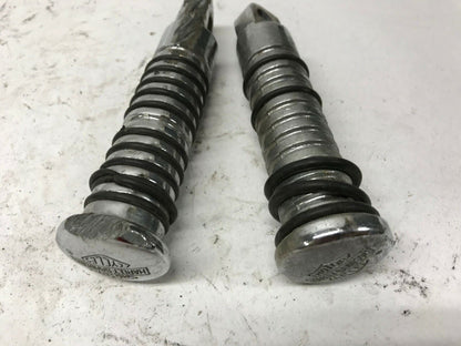 Pair Harley Shovelhead Sportster Foot Pegs Round Chrome Ribbed Bar Shield Logo