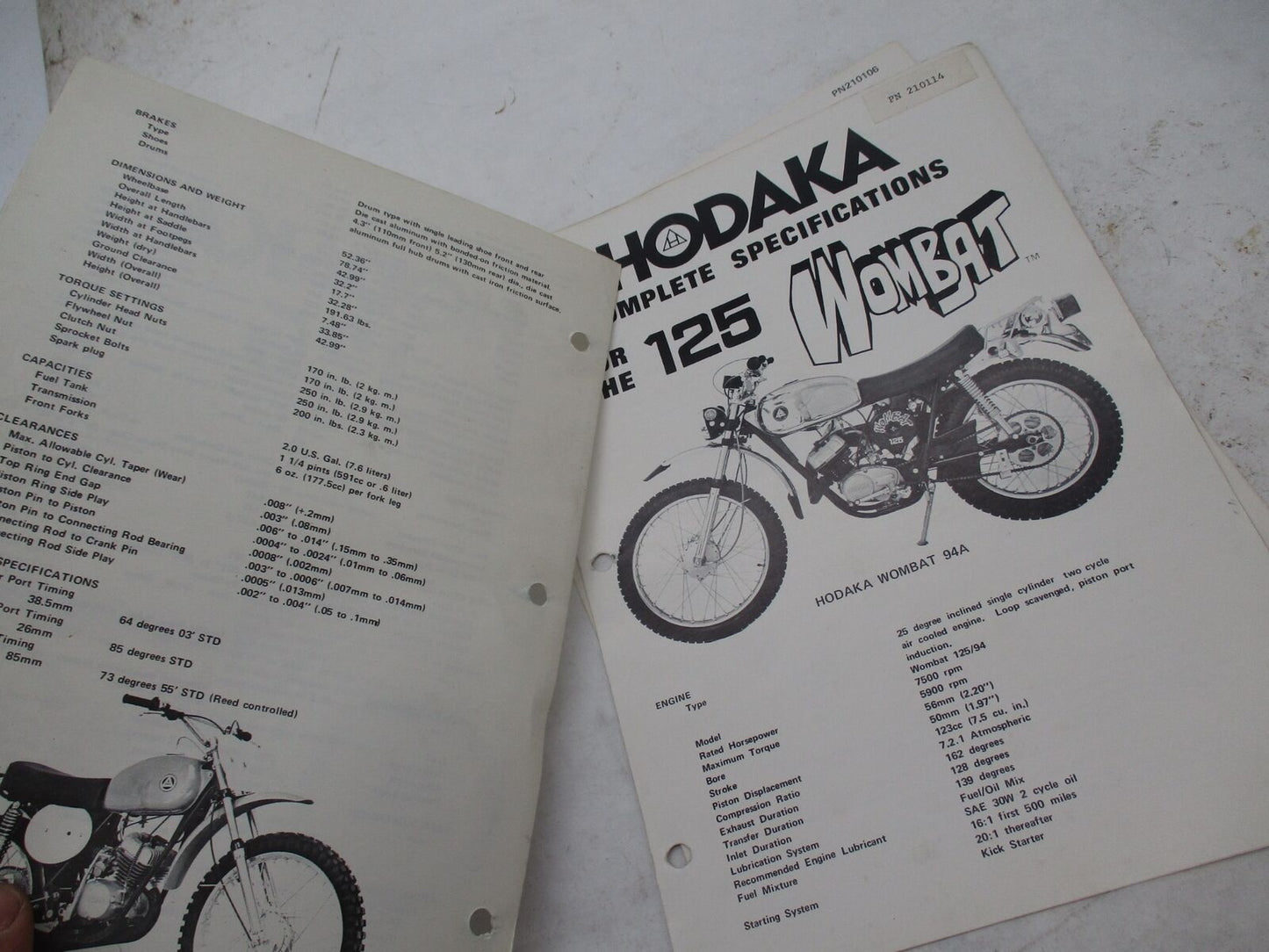 Lot of 3 Hodaka Specification Books Super 125 Combat Wombat Dirt Squirt 100