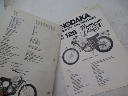 Lot of 3 Hodaka Specification Books Super 125 Combat Wombat Dirt Squirt 100