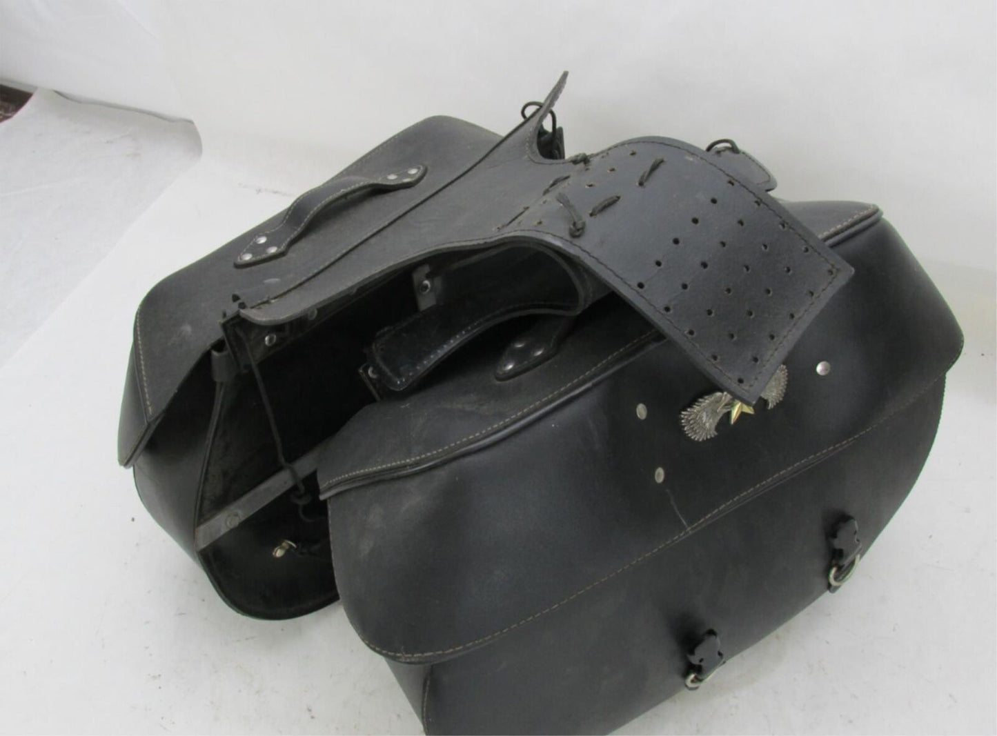 Set of Harley Davidson Universal Pleather Black Saddle Bags w/ Eagle Star Emblem