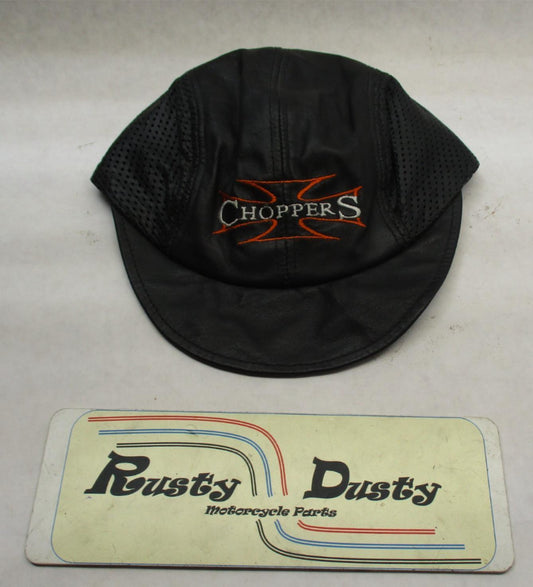 New Leather Biker Cap Choppers Maltese Cross Black M Medium