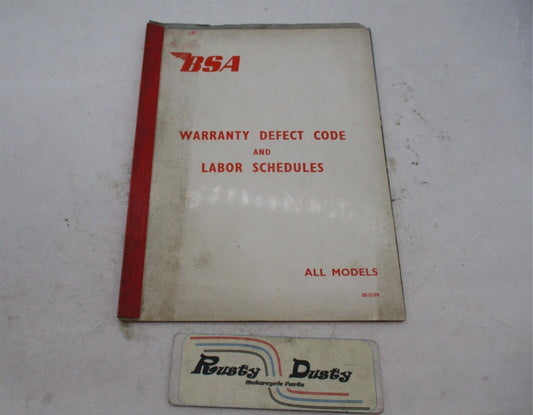 Original BSA Warranty Defect Code and Labor Schedules Book 00-5199