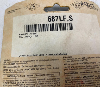 SBS Brake Pads Rear 687LF Kawasaki 550 Zephyr 93