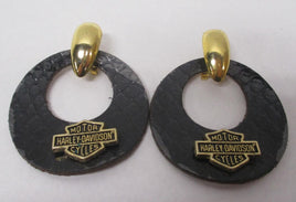 Harley-Davidson HD Leather Hoop Gold Colored Earrings Jewelry Bar Shield Logo