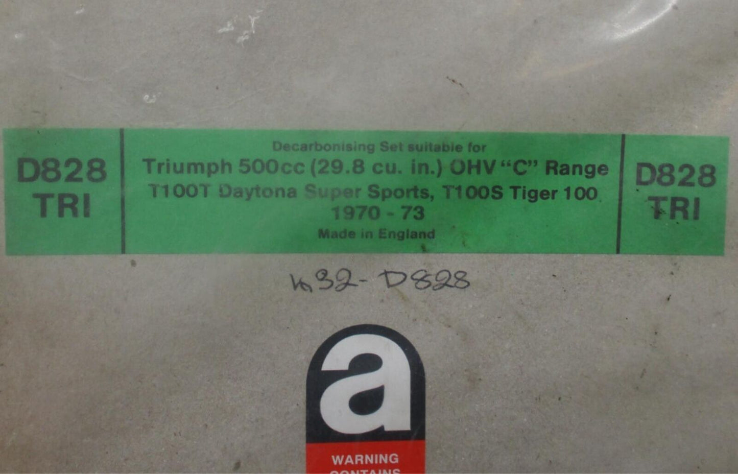 D828TRI Triumph 500cc C Range Decarb Gasket Set 1970-73