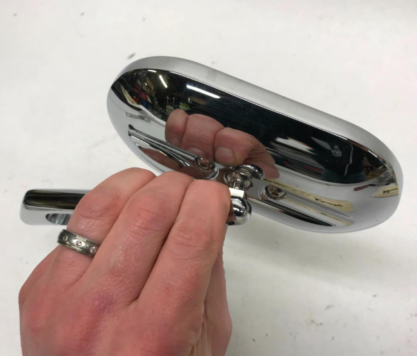 Harley Davidson Custom Shopper Chrome Slotted Oval Left Rear View Mirror