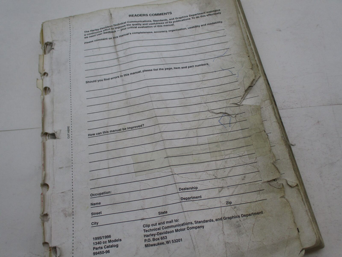 Harley Davidson Official Factory 1995-1996 1340 Parts Catalog 99450-96