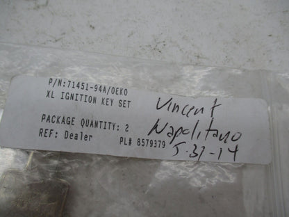 Harley Davidson Genuine NOS XL Ignition Key Set 71452-91A Code 0EK0