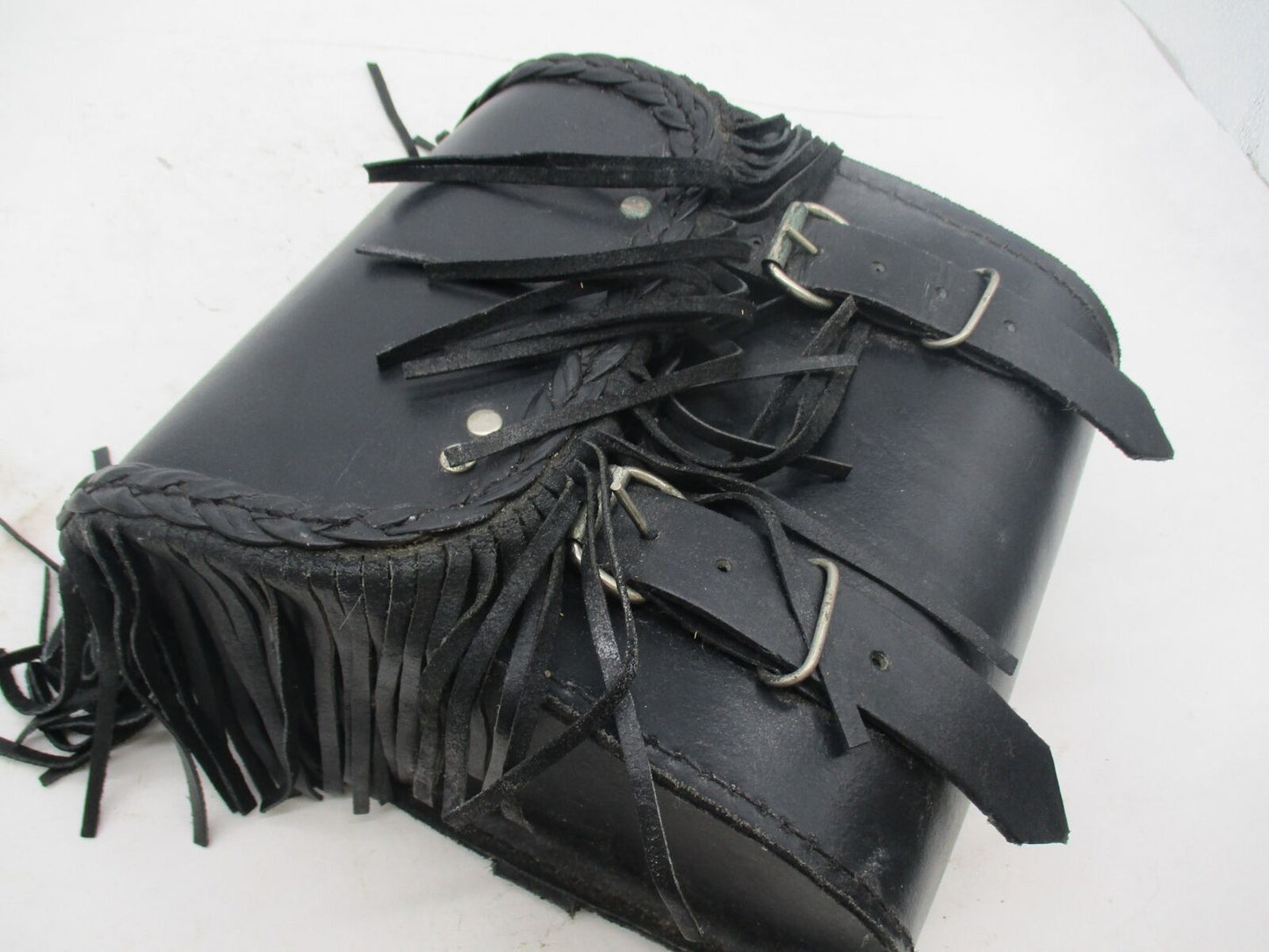 Harley Davidson Black Leather Pouch Bag Sissy Bar Backrest Pouch Tassels
