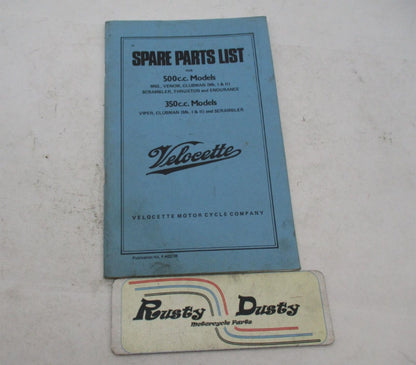 Velocette Viper Clubman 350 MSS Venom 500 Spare Parts List Book F.482/7R