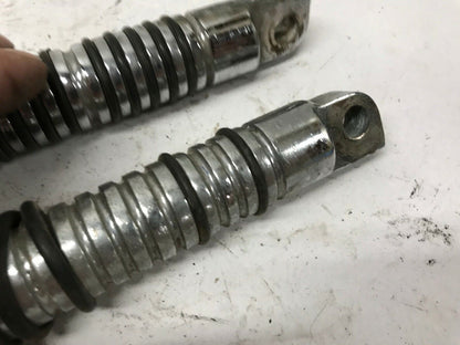 Pair Harley Shovelhead Sportster Foot Pegs Round Chrome Ribbed Bar Shield Logo