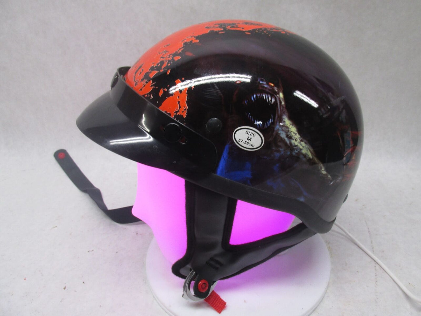 Outlaw Black and Red Medium M T-70 Motorcycle Half Helmet 57-58cm