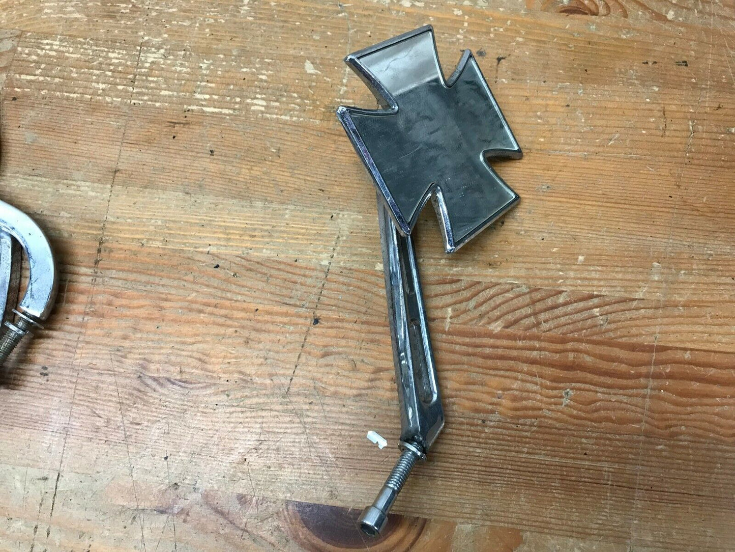 Chrome Maltese Mirror Slotted Stem Left Side Harley Used Old School Patina
