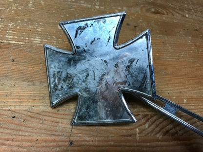 Chrome Maltese Mirror Slotted Stem Left Side Harley Used Old School Patina