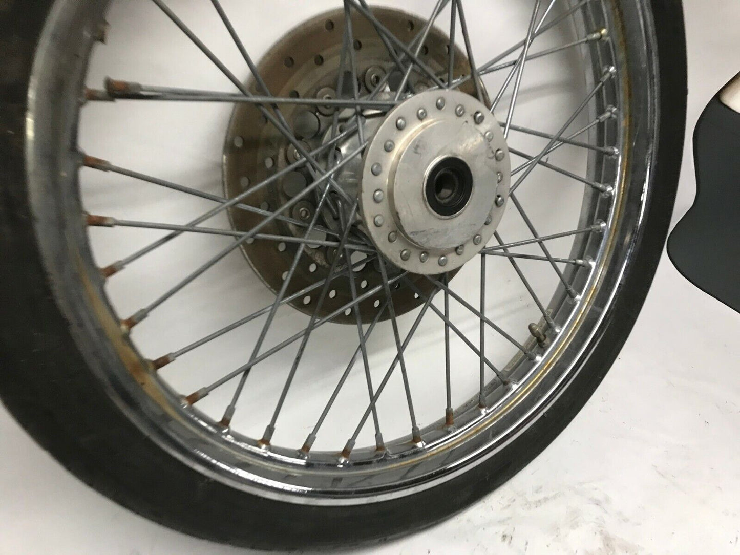 Harley Dyna 21in Front Wheel Rim T21-2.15 TLA w/ Tire & Rotor 44138-95  **BENT**