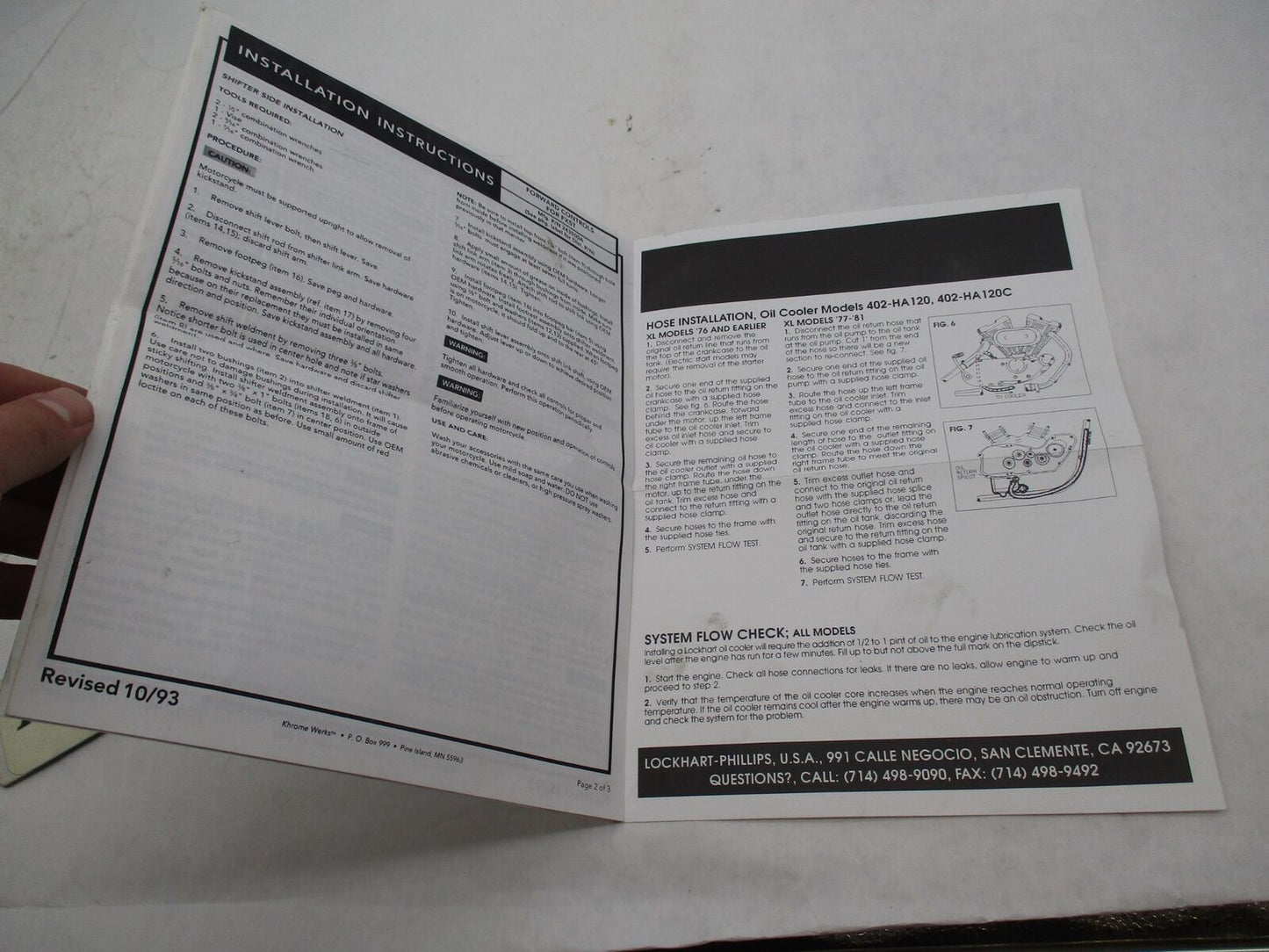 Harley  Lockhart Oil Cooler Installation Instructions 402-HA120 402-HA120C